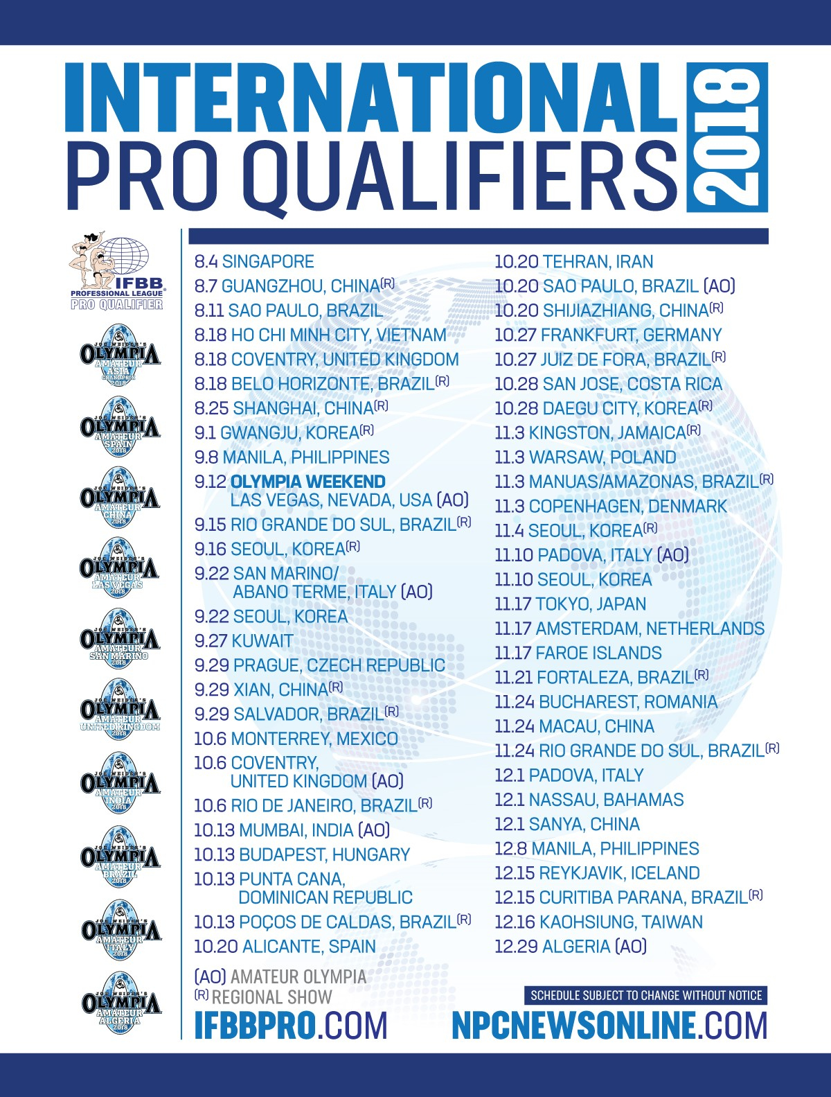 IFBB Pro League Qualifiers Schedule NPC News Online