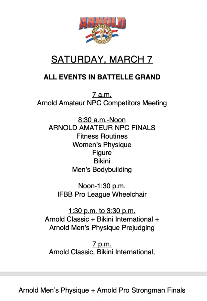 Arnold Sports Festival IFBB/NPC Event Schedule Update NPC News Online